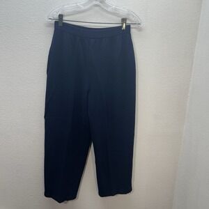 St John Pants Women Santana Knit Wide Crop Navy blue Wool Blend Pull On Sz 4